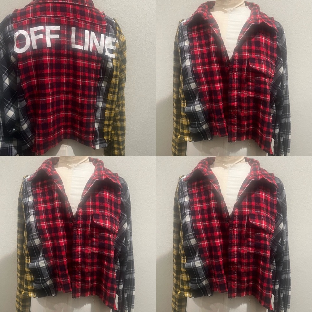 Plaid cropped flannel long‎ sleeve shirt